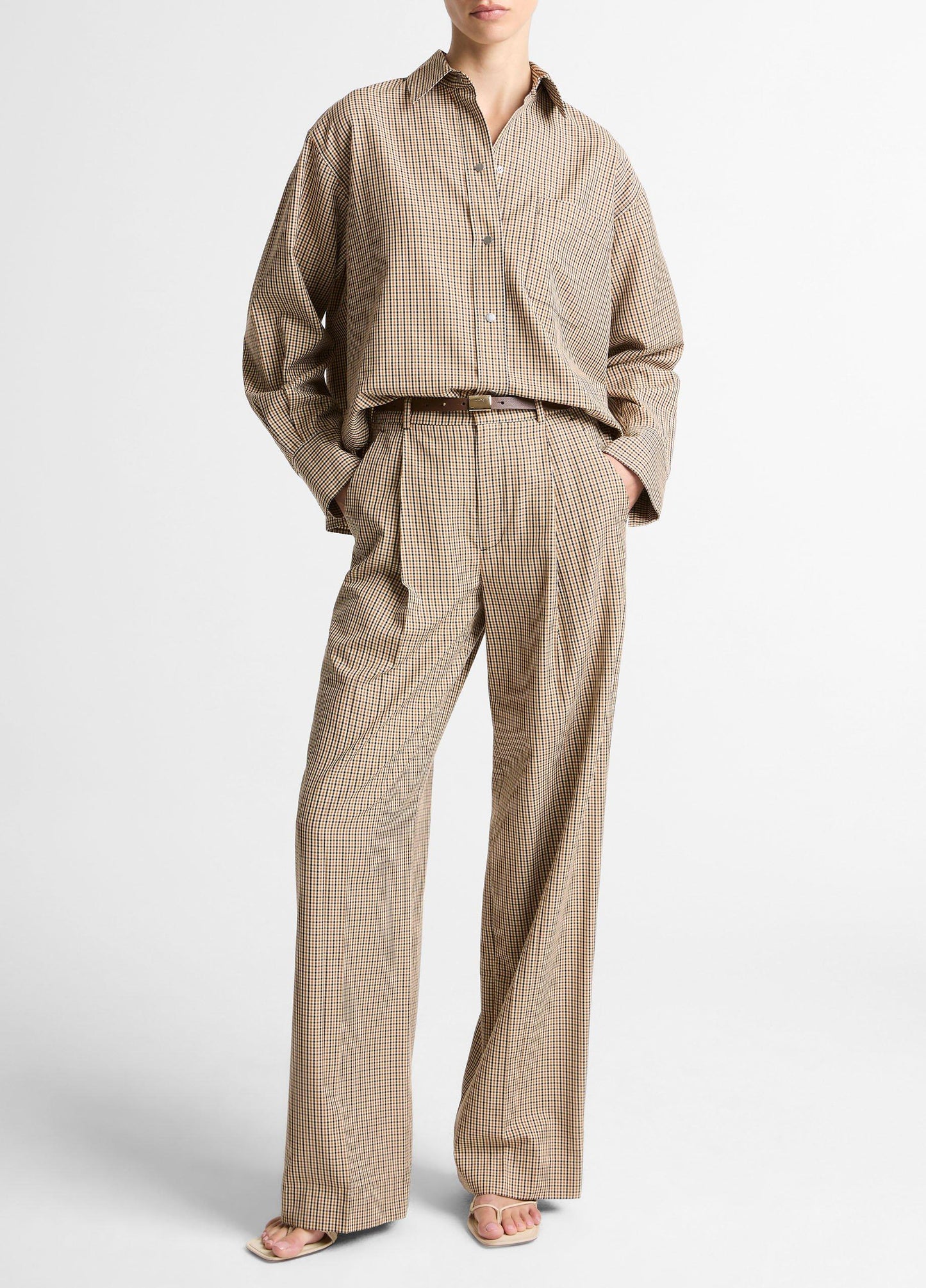 Checked Italian Cotton-Blend Cropped Button-Front Shirt - US 6120