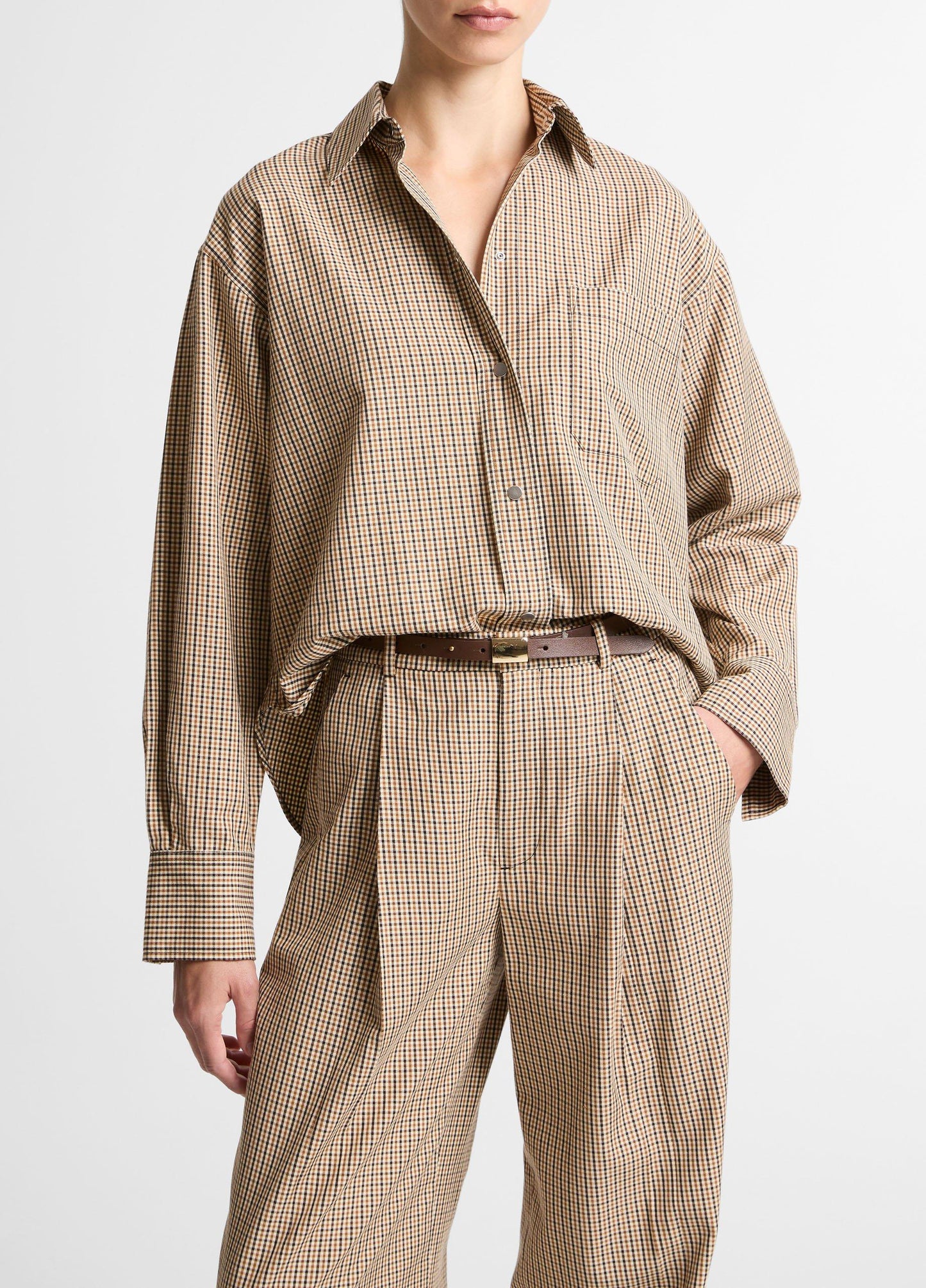 Checked Italian Cotton-Blend Cropped Button-Front Shirt - US 6120