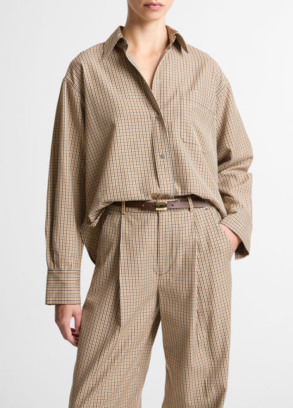 Checked Italian Cotton-Blend Cropped Button-Front Shirt - US 6120