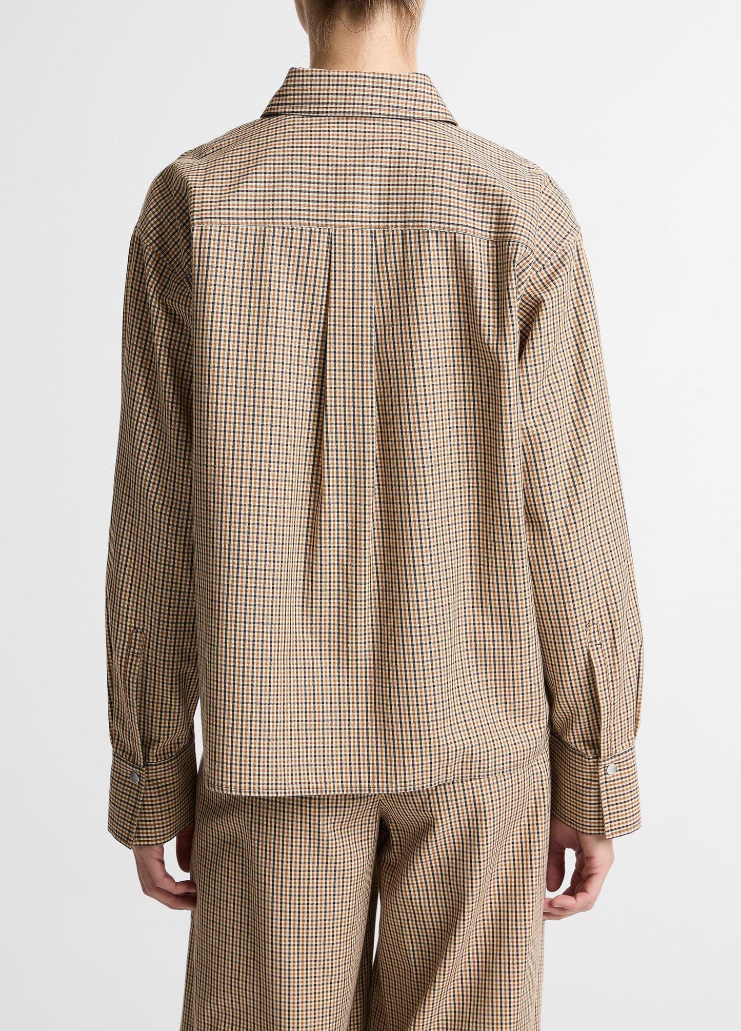 Checked Italian Cotton-Blend Cropped Button-Front Shirt - US 6120