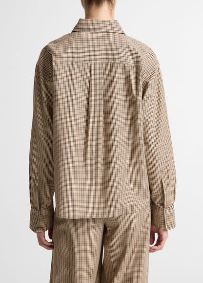 Checked Italian Cotton-Blend Cropped Button-Front Shirt - US 6120