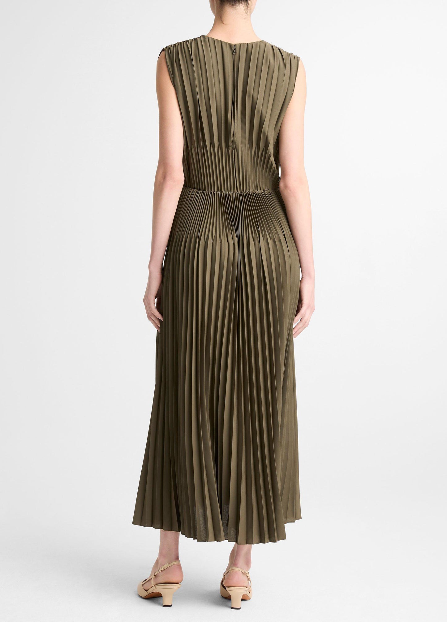 Chevron-Pleated Satin Dress - US 3182