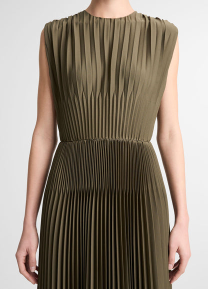 Chevron-Pleated Satin Dress - US 3182