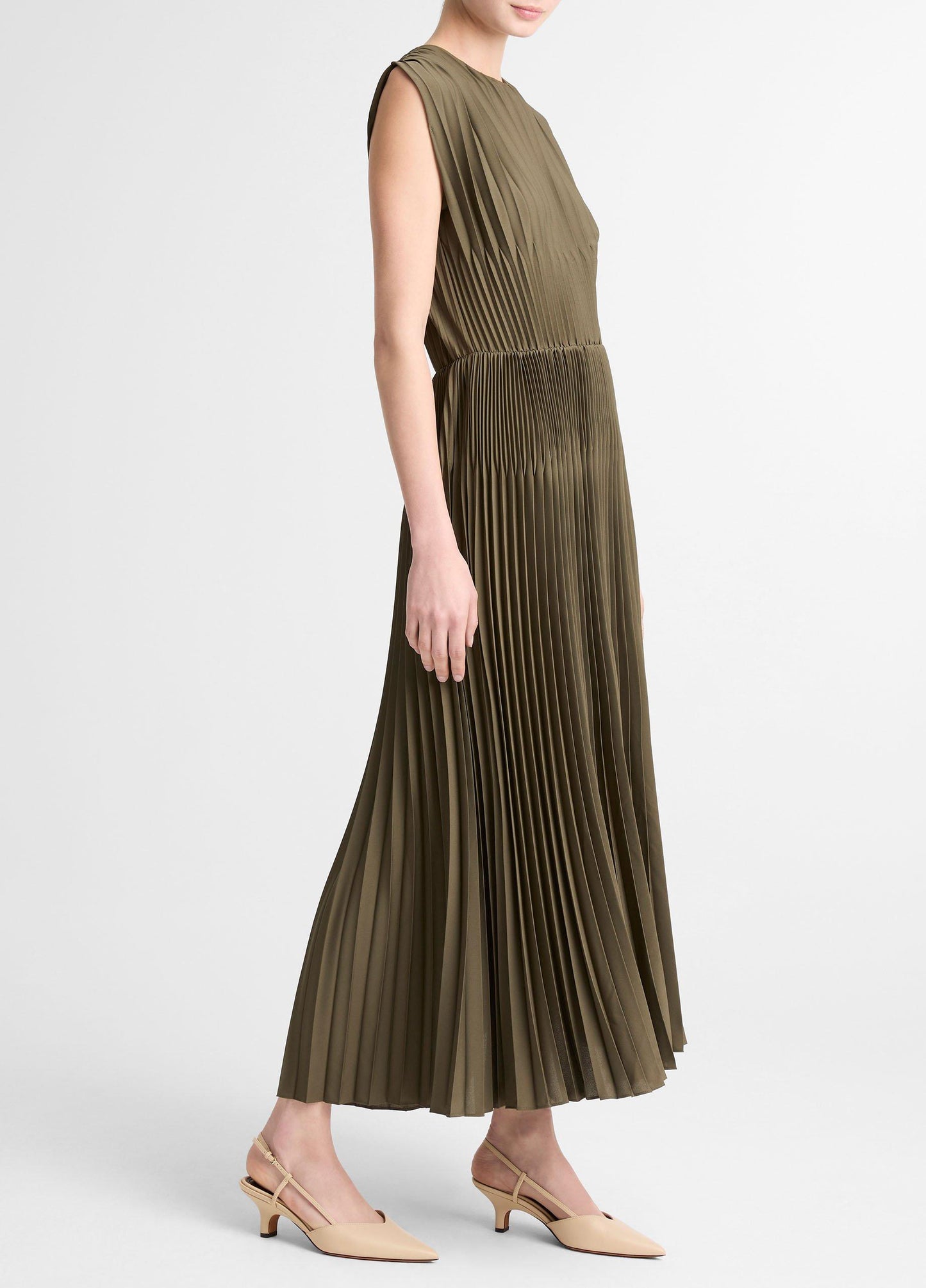 Chevron-Pleated Satin Dress - US 3182