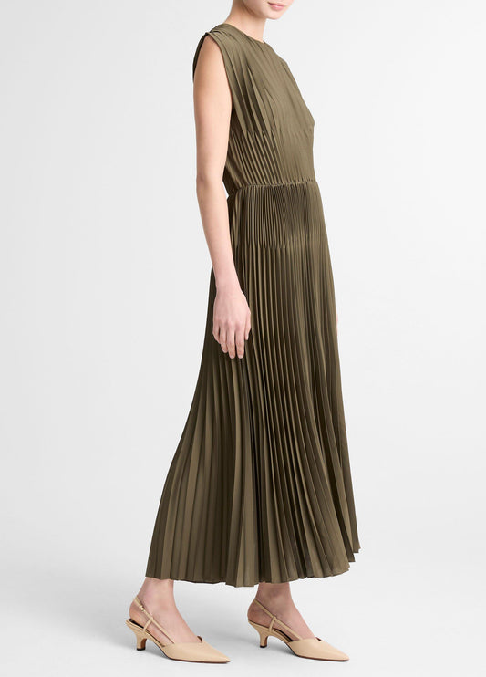 Chevron-Pleated Satin Dress - US 3182