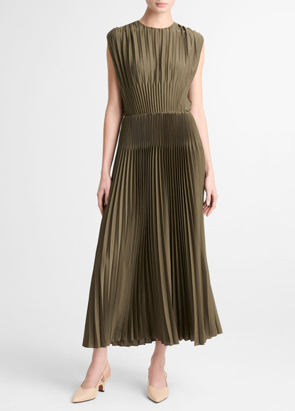 Chevron-Pleated Satin Dress - US 3182