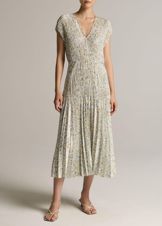 Citrine Bloom Pleated Satin Dress - US 8204