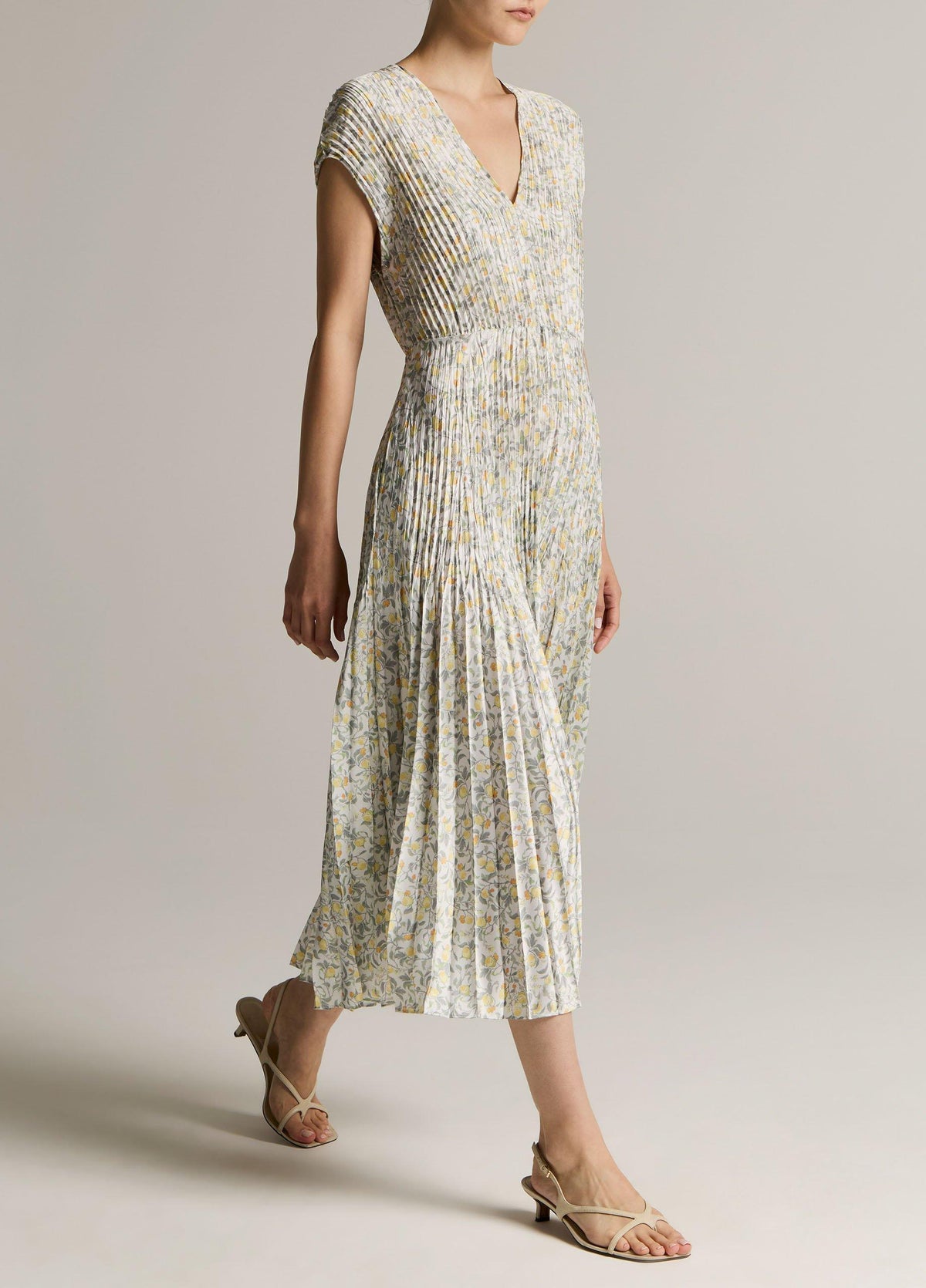 Citrine Bloom Pleated Satin Dress - US 8204