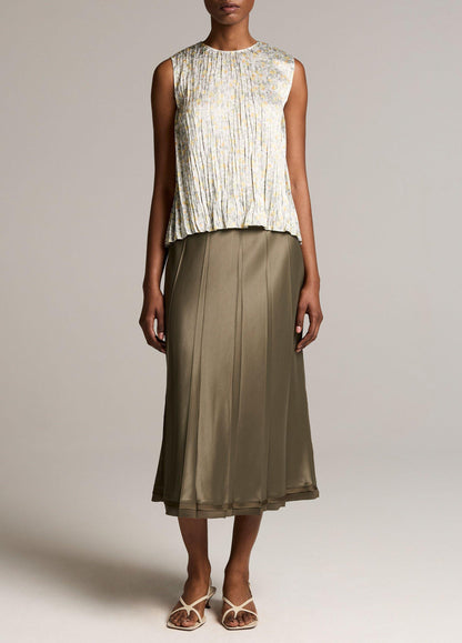 Citrine Bloom Pleated Satin Top - US 1072
