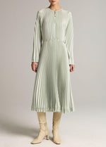 Contrast-Trim Pleated Satin Dress - US 3410