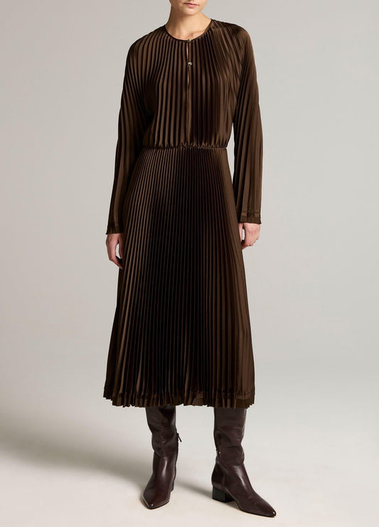 Contrast-Trim Pleated Satin Dress - US 7782