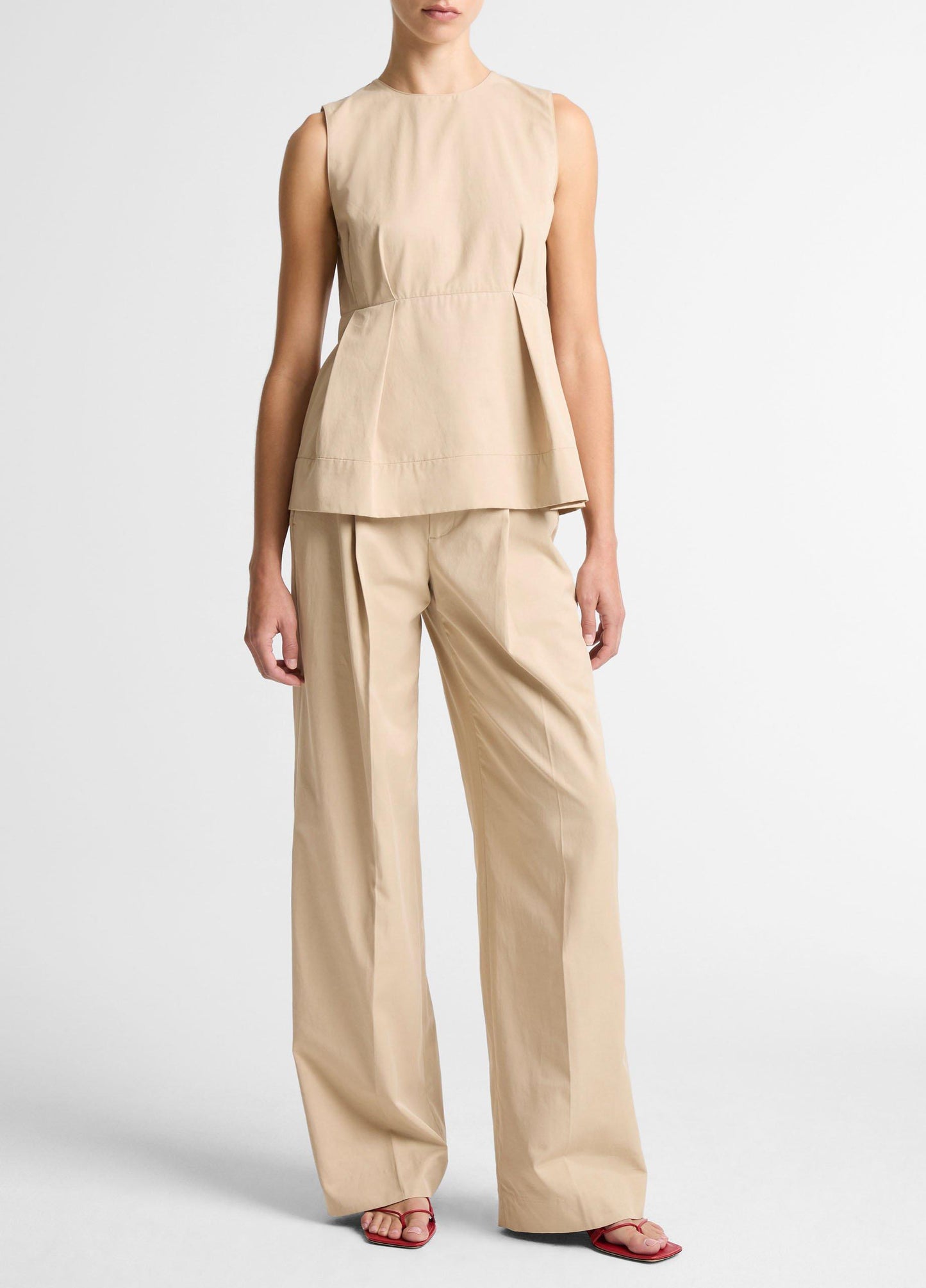 Cotton-Blend Pleated Paneled Top - US 8869