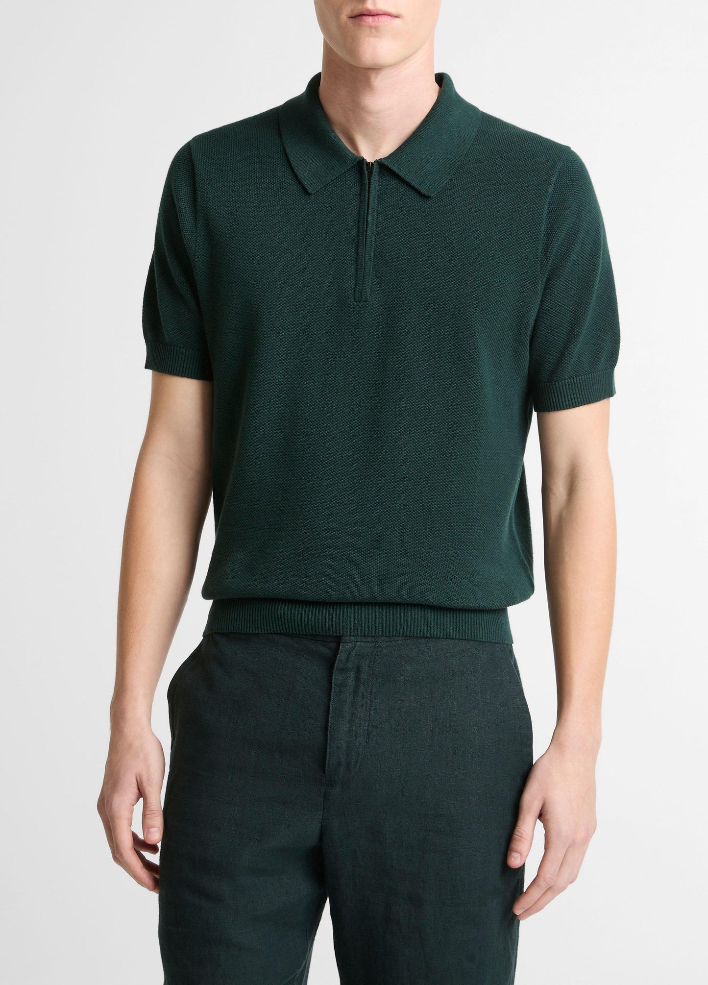 Cotton-Cashmere Piqué Zip Polo Sweater - US 8880