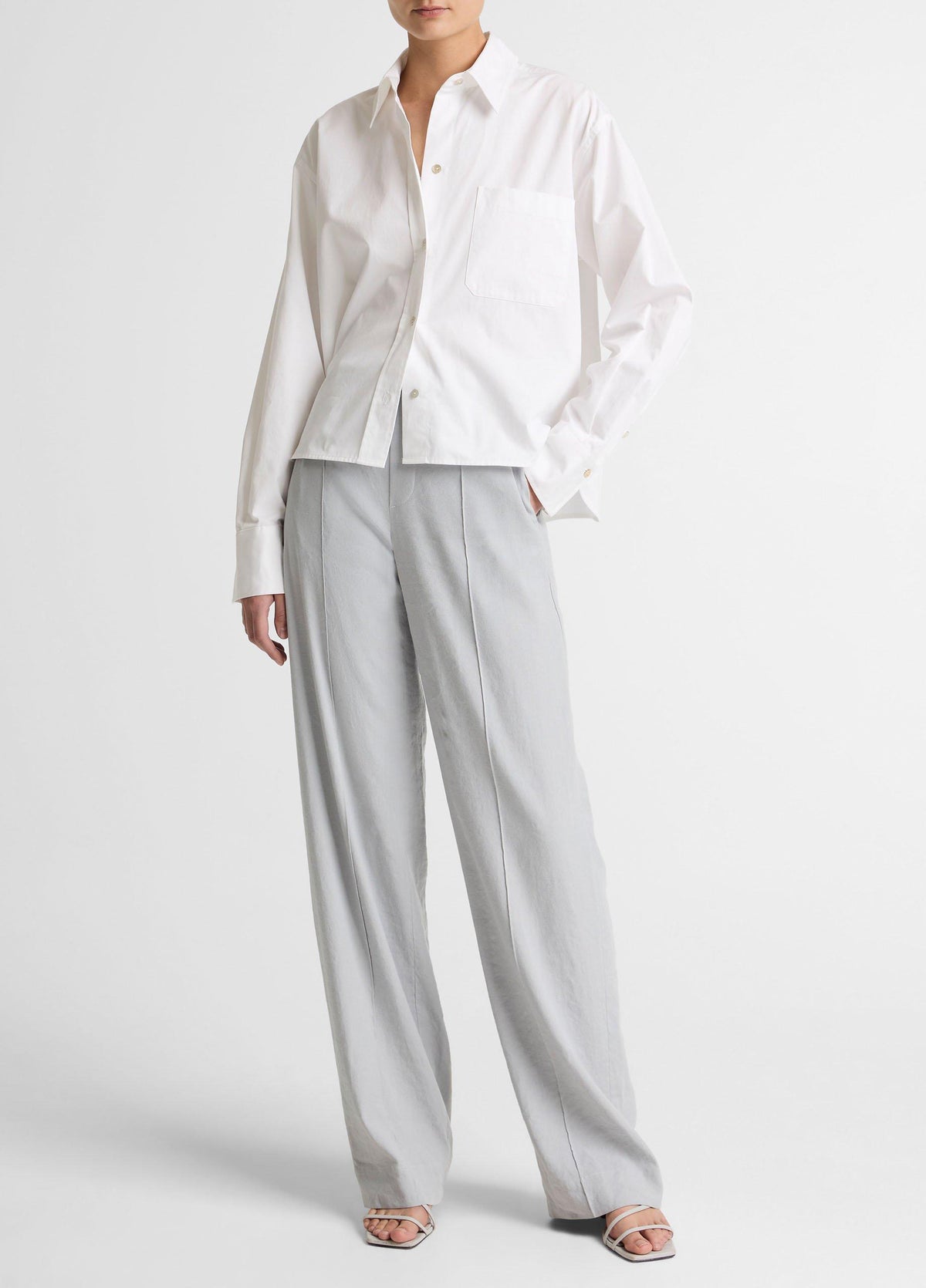 Cotton Cropped Button-Front Shirt - US 2162