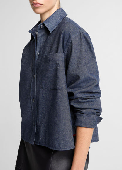 Cotton-Linen Chambray Cropped Button-Front Shirt - US 1487