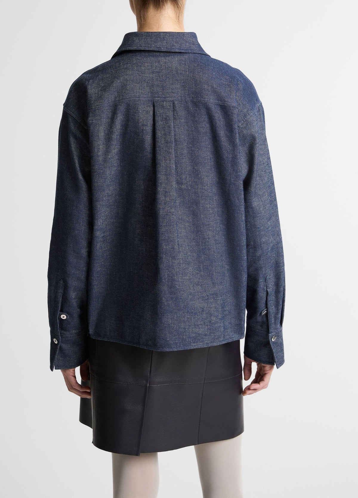 Cotton-Linen Chambray Cropped Button-Front Shirt - US 1487