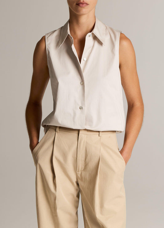 Cotton Relaxed Sleeveless Button-Front Shirt - US 8244