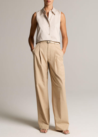 Cotton Relaxed Sleeveless Button-Front Shirt - US 8244