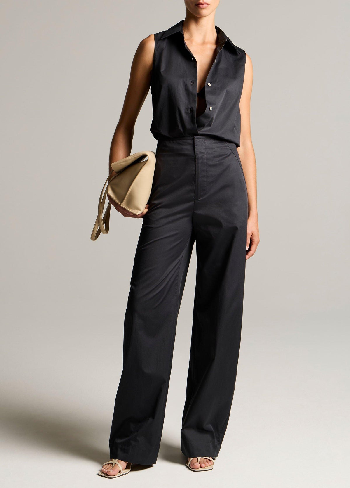 Cotton Relaxed Sleeveless Button-Front Shirt - US 3602