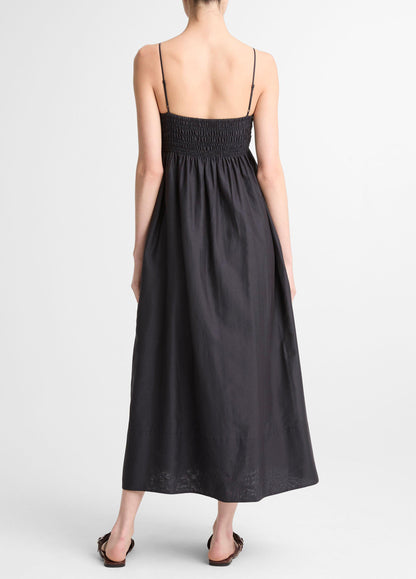 Cotton-Silk Tie Smocked Dress - US 6603