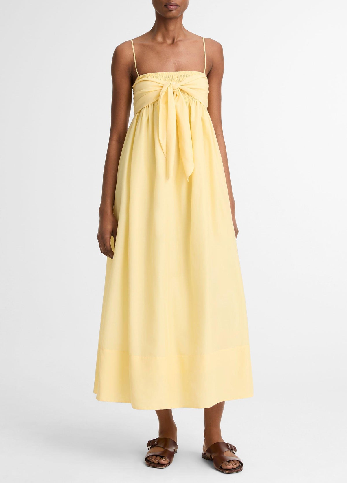Cotton-Silk Tie Smocked Dress - US 2880