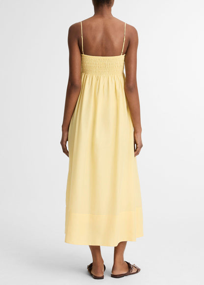 Cotton-Silk Tie Smocked Dress - US 2880