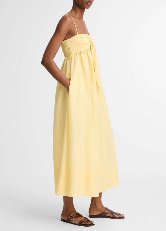 Cotton-Silk Tie Smocked Dress - US 2880