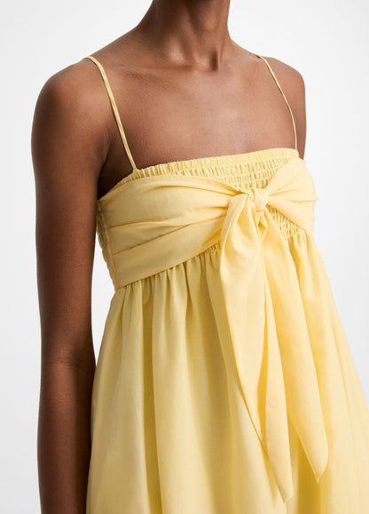 Cotton-Silk Tie Smocked Dress - US 2880
