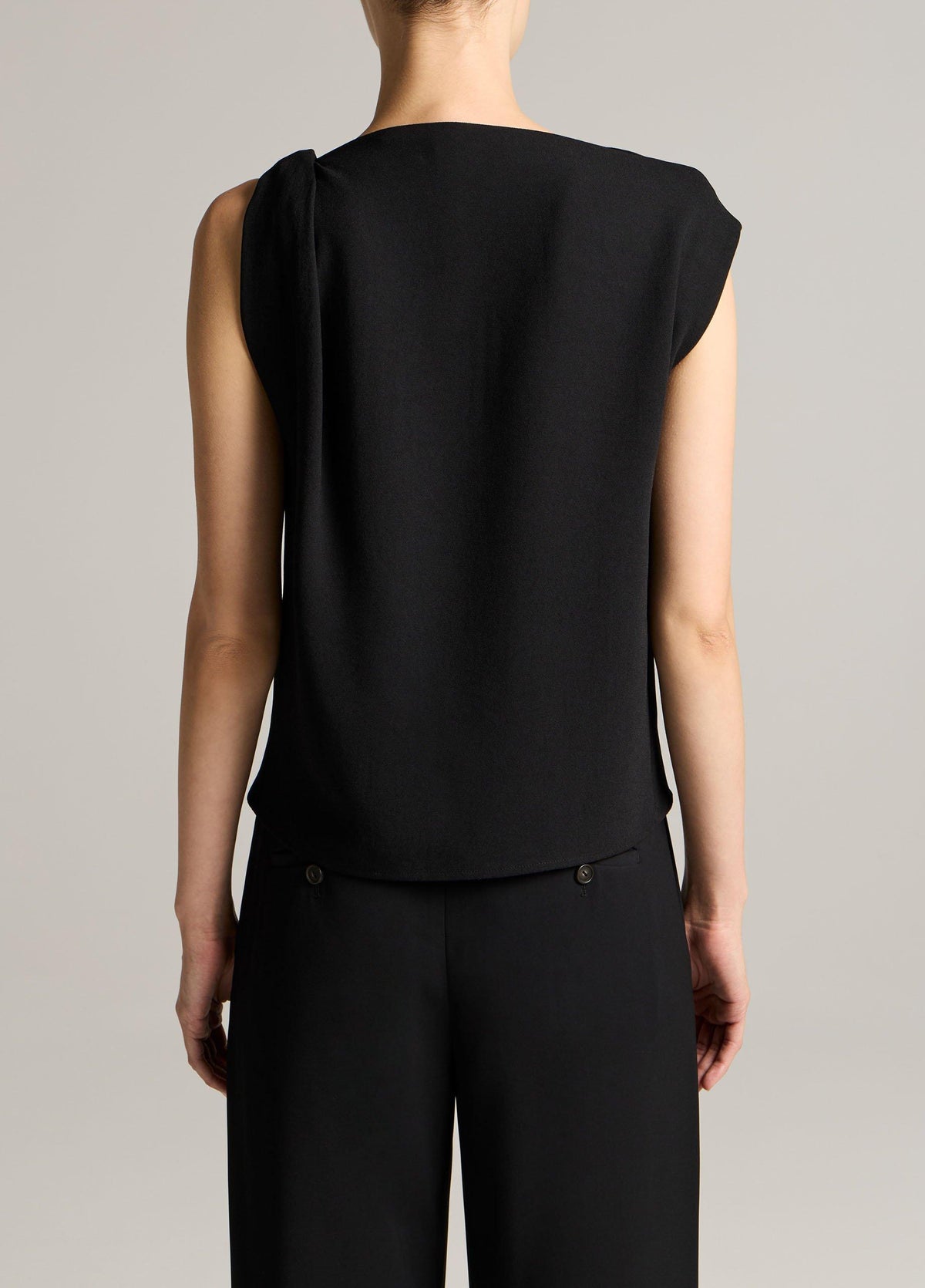 Crepe Draped-Shoulder Sleeveless Top - US 9022