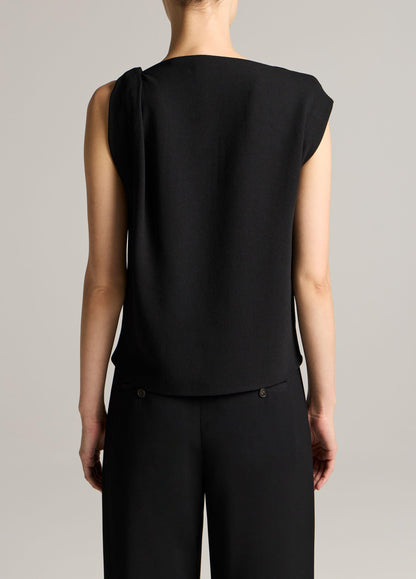 Crepe Draped-Shoulder Sleeveless Top - US 9022