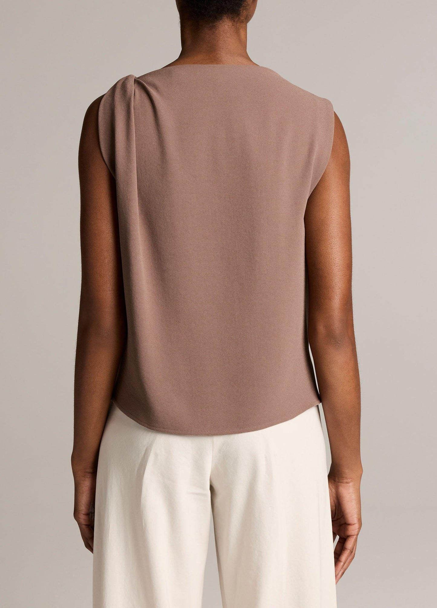 Crepe Draped-Shoulder Sleeveless Top - US 5828