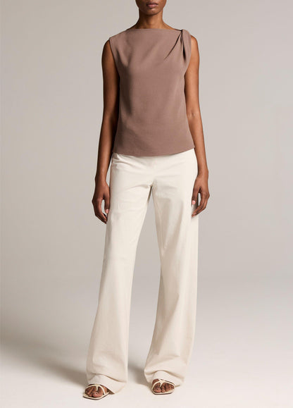 Crepe Draped-Shoulder Sleeveless Top - US 5828