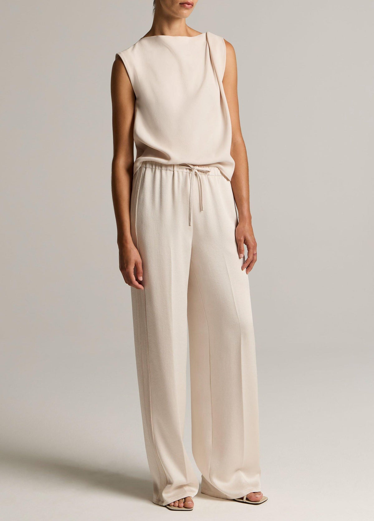 Crepe Draped-Shoulder Sleeveless Top - US 5227