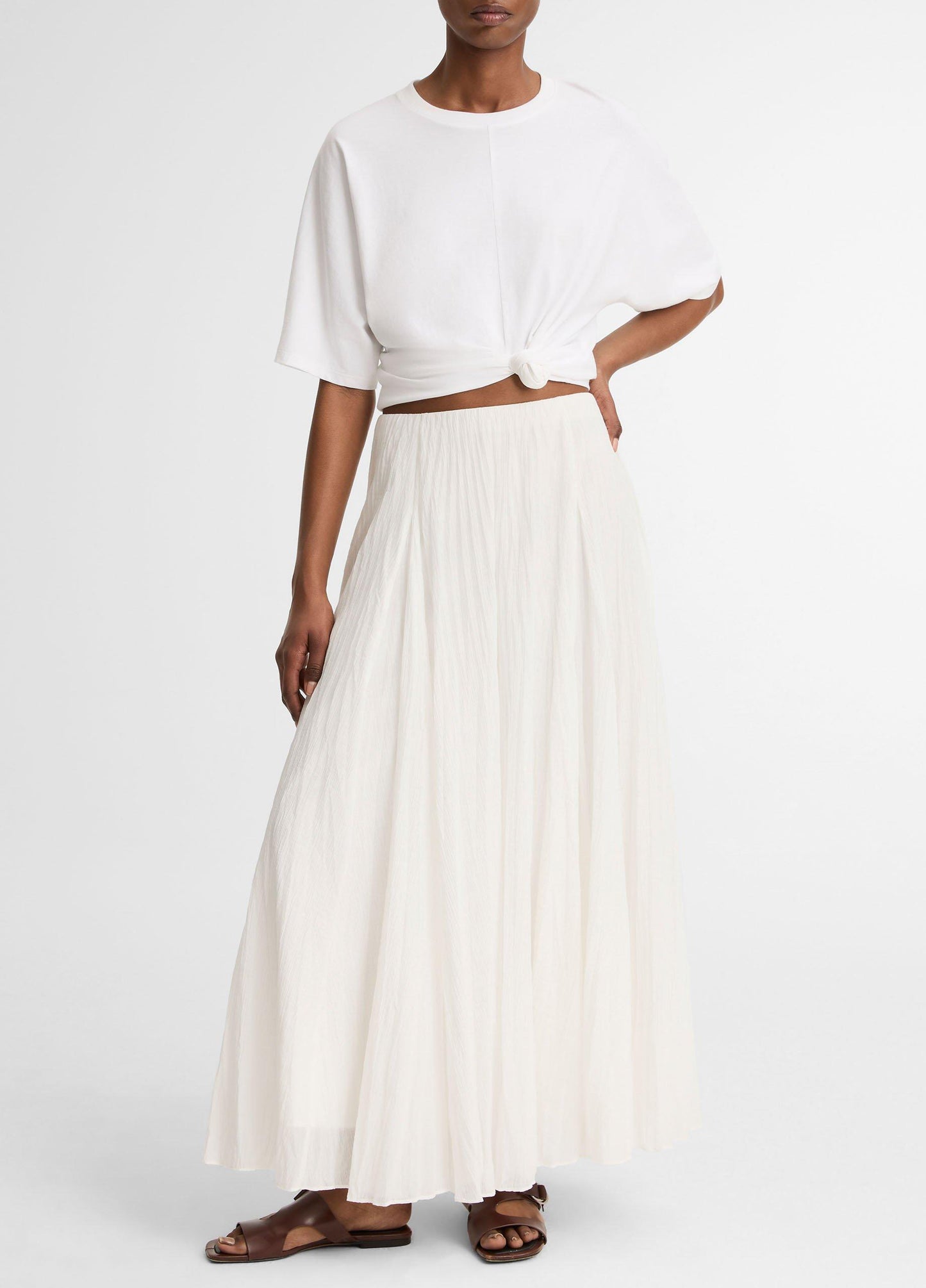 Crinkled Plissé Cotton-Blend Maxi Skirt - US 6147