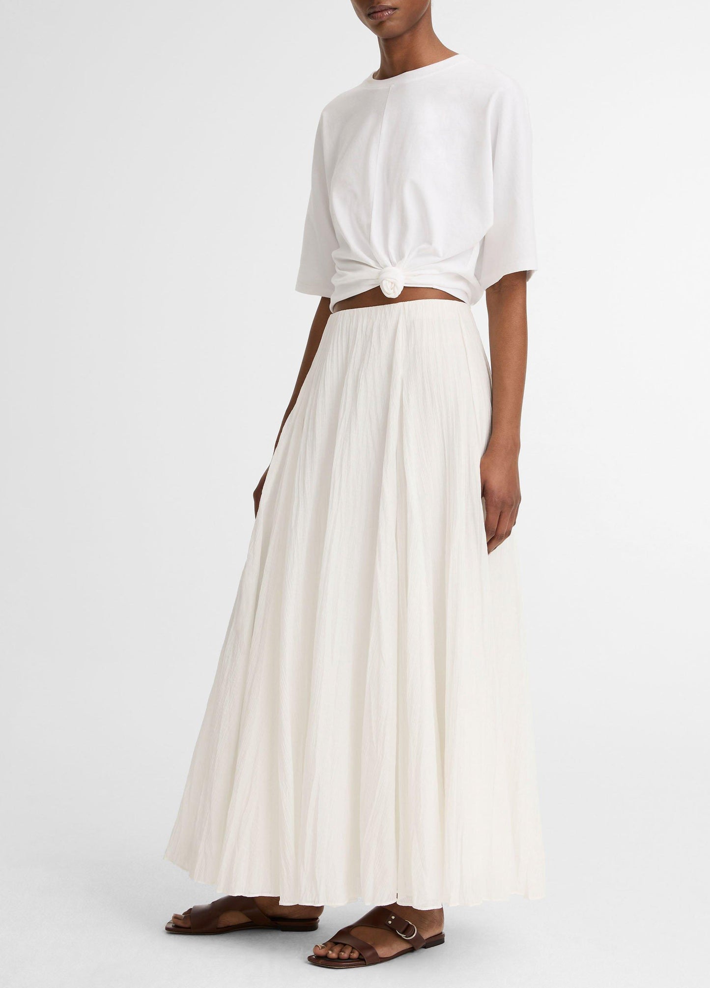 Crinkled Plissé Cotton-Blend Maxi Skirt - US 6147