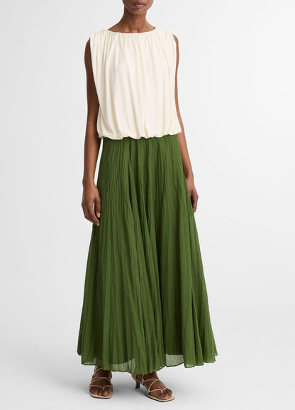 Crinkled Plissé Cotton-Blend Maxi Skirt - US 8319