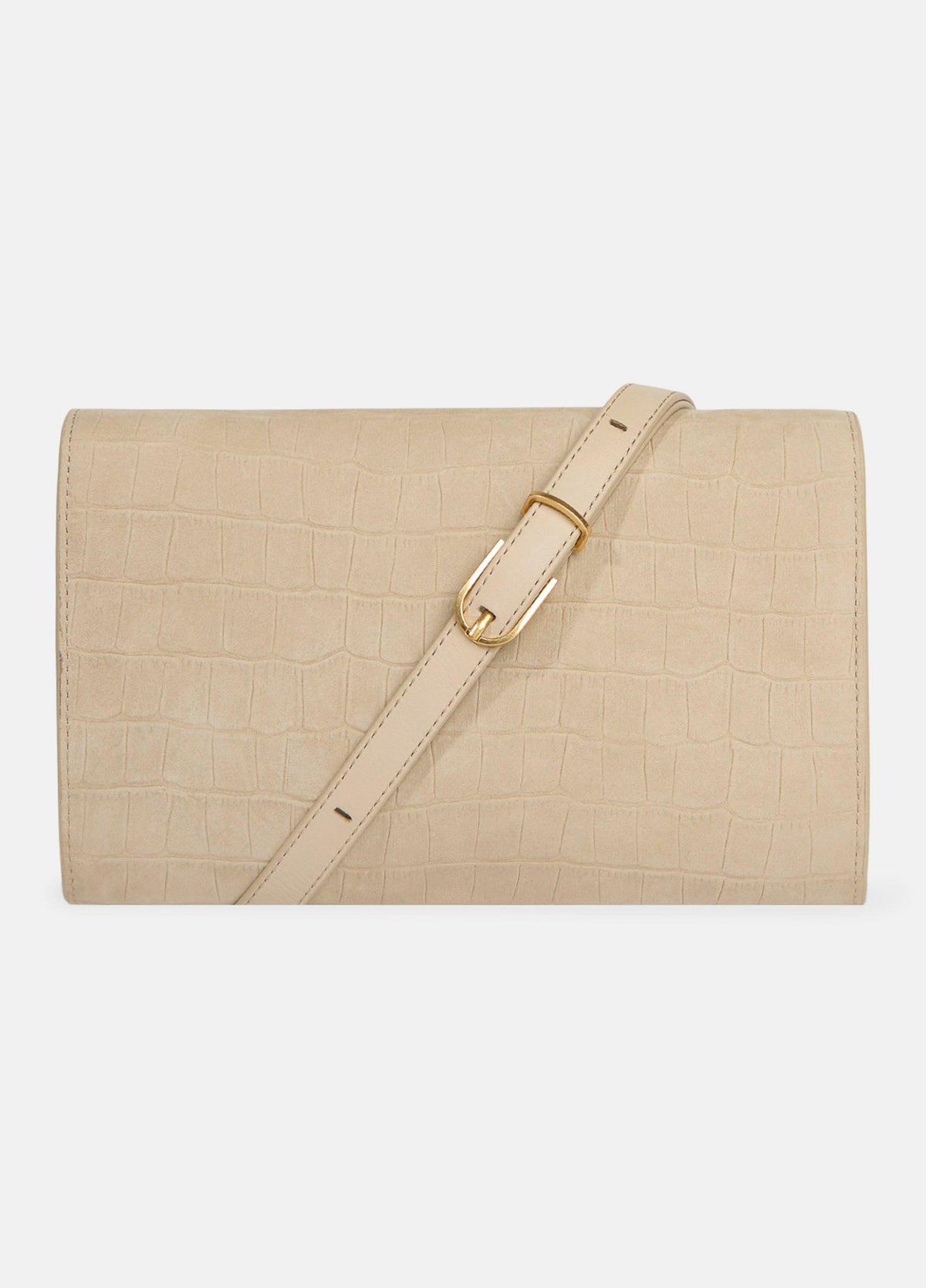 Croc-Embossed Nubuck Leather Crossbody Wallet - US 3156