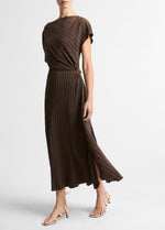 Diagonal Pleated Twist-Waist Dress - US 7265