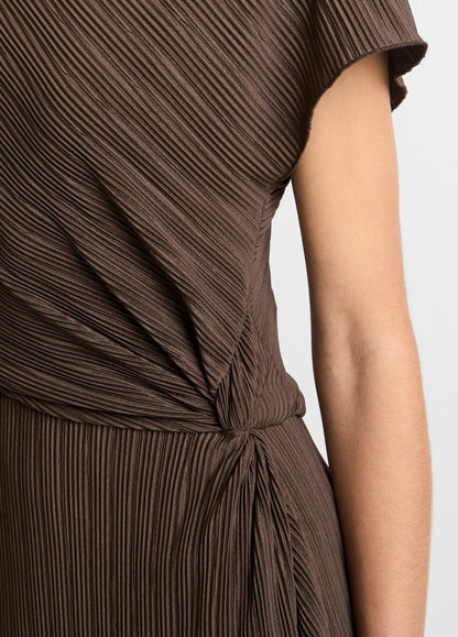 Diagonal Pleated Twist-Waist Dress - US 7265