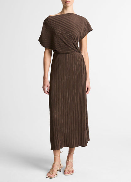 Diagonal Pleated Twist-Waist Dress - US 7265