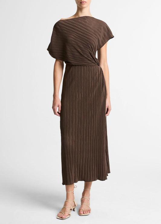 Diagonal Pleated Twist-Waist Dress - US 7265