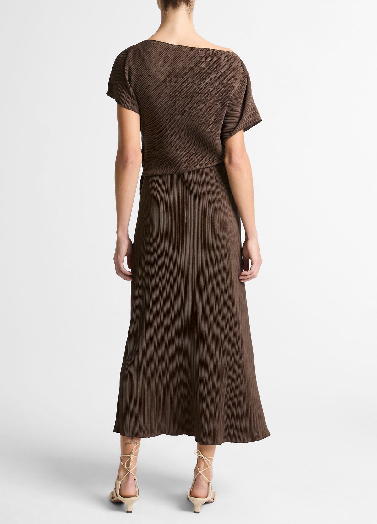 Diagonal Pleated Twist-Waist Dress - US 7265