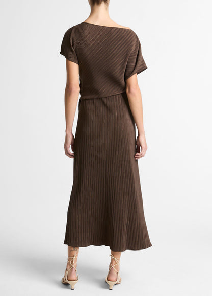 Diagonal Pleated Twist-Waist Dress - US 7265
