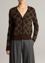 Diamond Plaid Cashmere V-Neck Cardigan - US 5353