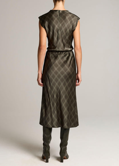 Diamond Plaid Matte Satin Slip Skirt - US 4382