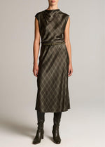 Diamond Plaid Matte Satin Slip Skirt - US 4382