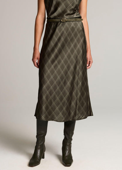 Diamond Plaid Matte Satin Slip Skirt - US 4382