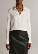 Double-Detail Silk-Blend Button-Front Shirt - US 6075