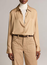 Double-Detail Silk-Blend Button-Front Shirt - US 3445
