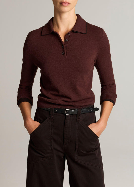 Double-Trim Merino Wool & Cashmere-Blend Polo Sweater - US 8834